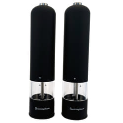 Buckingham Electric Salt Pepper Grinder Set Ceramic Matt Black Soft-Touch Push Button Operation Battery Powered Adjustable Coarseness