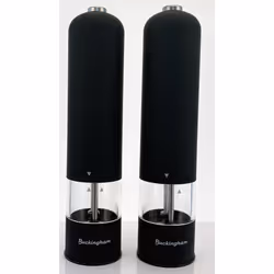 Buckingham Electric Salt Pepper Grinder Set Ceramic Matt Black Soft-Touch Push Button Operation Battery Powered Adjustable Coarseness