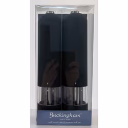 Buckingham Electric Salt Pepper Grinder Set Ceramic Matt Black Soft-Touch Push Button Operation Battery Powered Adjustable Coarseness
