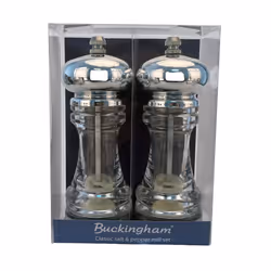 Buckingham Premium Salt and Pepper Mill Set Clear Acrylic with Stainless Steel Based Ceramic Grind for Precision Seasoning Elegant Modern Design