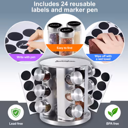 Buckingham Rotating Spice Rack with Glass Jars Premium Stainless Steel Organiser