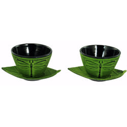 Buckingham Cast Iron Four-Piece Cup & Saucer Set Dragonfly Design Green Durable Heat Retention Elegant Tea Set