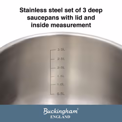 Buckingham 3 Piece Deep Saucepan Set with Stainless Steel Lid Cookware Pan Pot Set Premium Quality Induction Compatible