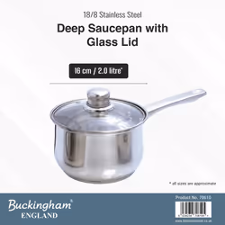Buckingham Deep Induction Saucepan Cooking Pot with glass lid Premium Quality 2 Litres