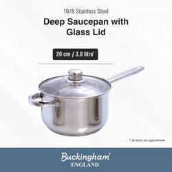 Buckingham Deep Induction Saucepan Cooking Pot with glass lid Premium Quality 3.8 Litres