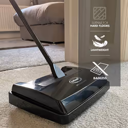 Ewbank 525 Manual Floor and Carpet Sweeper, Lightweight Speedsweep Floor Cleaner with Low Profile Body to Reach Under Furniture, Black