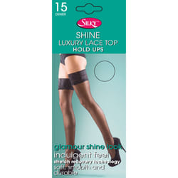 Silky Shine Luxury Lace Top Hold Ups 15 Denier - Black, Large
