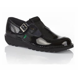 Womens Kickers Kick Lo Aztec T Bar Patent Leather Ladies Shoes Black School Work - UK 4 / EU 37