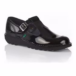 Womens Kickers Kick Lo Aztec T Bar Patent Leather Ladies Shoes Black School Work - UK 5 / EU 38
