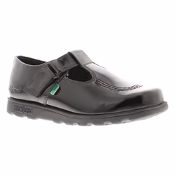 ) Kickers Girls School Shoes Fragma T Bar Leather black patent UK Size - Black, 13 (Children's