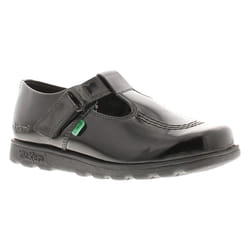 ) Kickers Girls School Shoes Fragma T Bar Leather black patent UK Size - Black, 13 (Children's
