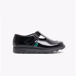 Kickers FRAGMA T-BAR Girls Leather School Shoes Black - UK 8.5, Black