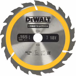 Dewalt DT1933-QZ DT1933-QZ-Hoja para construcción 165 x 20mm 18T (AC), Set of 6 Pieces