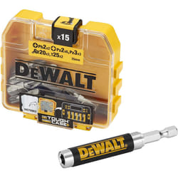 Dewalt DT71511-QZ Juego 16 piezas para atornillar. 15 Puntas de 25mm: Ph2, Pz2 x6, Pz3 x3, T20, T25 x2 y guÃ­a magnÃ©tica compacta