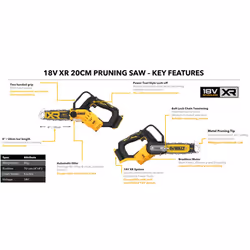 Dewalt DCMPS520P1 18v 20cm Cordless Brushless Pruning Saw 1 Handed Chainsaw -5ah - Additional view 4