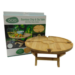Portable Bamboo Chip Dip Wine Snack Table Round Wooden Picnic Table