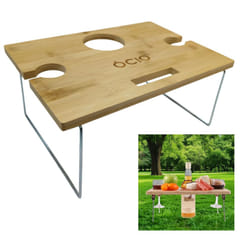 Portable Bamboo Wine Glass Snack Table Wooden Picnic Cheese Board