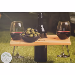 Portable Bamboo Wine Glass Snack Table Wooden Picnic Cheese Board