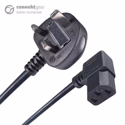 connektgear 2m UK Mains Power Cable UK Plug to Right Angled C13 Socket, 2 m, BS 1363, C13 coupler, 5 A