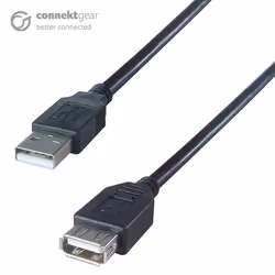 connektgear 2m USB 2 Extension Cable A Male to A Female - High Speed, 2 m, USB A, USB A, USB 2.0, Male/Female, Black