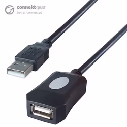 connektgear 10m USB 2 Active Extension Cable A Male to A Female - High Speed, 10 m, USB A, USB A, USB 2.0, Male/Female, Black