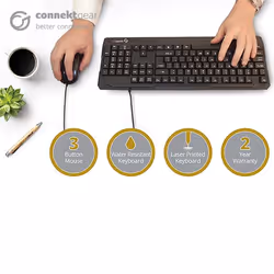 connektgear KB235 USB Standard UK Layout Keyboard and 3 Button Optical Mouse - Black - Additional view 5