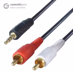 connektgear 2m 3.5mm Stereo to 2 x RCA/Phono Audio Cable - Male to Male - Gold Connectors, 3.5mm, Male, 2 x RCA, Male, 2 m, B ...