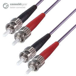 connektgear 2m Duplex Fibre Optic Multi-Mode Cable OM4 50/125 Micron ST to ST Purple