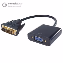connektgear DVI-D 24+1 to VGA Active Adapter - Male to Female (DVI Source), 0.15 m, DVI-D, VGA (D-Sub), Male, Female, Gold