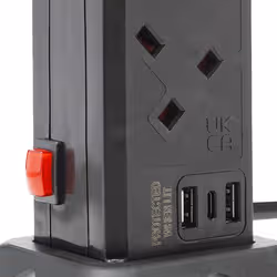 GroupGear 2m 8 Way Surge Protected UK Socket Tower Block with USB Type A and C Ports - Additional view 2