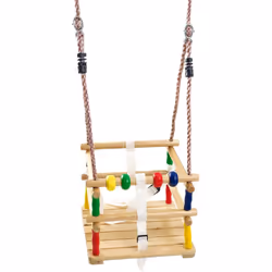 Hardwood Baby Swing Seat (Beech) with Safety Harness and Play Beads Lovely Cradle Swing for Garden or Nursery