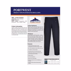 Portwest S887- Black Sz 44 Regular Action Work Trousers Safety