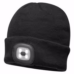 Portwest - Unisex Beanie Hat With LED Head Light Torch Rechargeable Via USB - One Size, Black