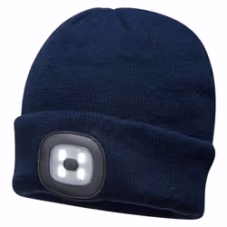 Portwest - Unisex Beanie Hat With LED Head Light Torch Rechargeable Via USB - One Size, Black