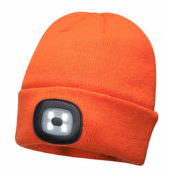 Portwest - Unisex Beanie Hat With LED Head Light Torch Rechargeable Via USB - One Size, Orange