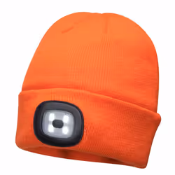 Portwest - Unisex Beanie Hat With LED Head Light Torch Rechargeable Via USB - One Size, Orange