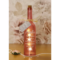 SB1123 Light-Up LED Auntie Glass Starlight Bottle | Beautiful, Decorative Homeware Perfect for Her | Complete with Gift Tag, Pink