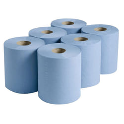 2WORK CBL373S Centrefeed Roll, 3-Ply, 135 m, Blue (Pack of 6)