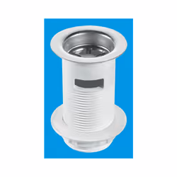 McAlpine BSW2 1¼" White Plastic Basin Waste - Backnut Model: 60mm Stainless Steel Flange x 3½" Tail with Black PVC Plug