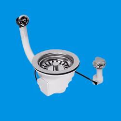McAlpine PUFS113-CP 1½" Pop-Up Basket Strainer Waste: 113mm Stainless Steel Flange: Chrome Plated Plastic Command Knob: Cent ...