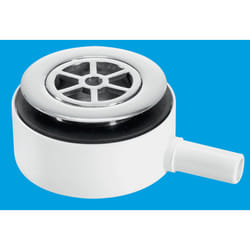 McAlpine UPSW-3 Pumped Shower Waste Outlet: 70mm Chrome Plated Brass Flange with Top Access x 15mm Plain Tail Outlet