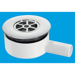 McAlpine UPSW-2-22MM Pumped Shower Waste Outlet: 70mm Chrome Plated Brass Flange with Top Access x 22mm Plain Tail Outlet