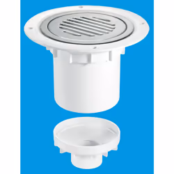 McAlpine TSG2SS-SL-NSC 75mm Water Seal Trapped Gully, Clamp Ring and Cover Plate, 110mm or 2" Vertical Solvent Spigot Outlet