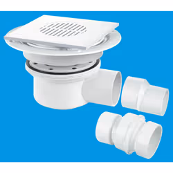 McAlpine TSG52T6WH Two Piece 50mm Water Seal Trapped Gully, Tile/Grating with removable Grid, 2" Horizontal Outlet and 2" x 1 ...
