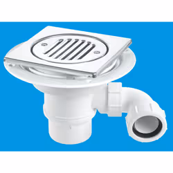 McAlpine TSG1T6SSSTW295 50mm Water Seal Trap with 1Â½" x 90 Swivel Multifit Outlet Bend, 150mm Square Polished Stainless Stee ...