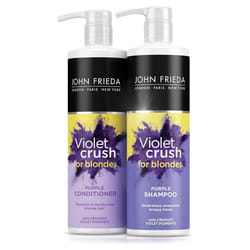 John Frieda Violet Crush Neutralising + Tone Correcting Shampoo + Conditioner Set 2 x 500ml Removes Brassy Tones with Crushed Violet Pigments Large