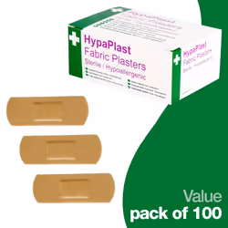 HypaPlast Fabric Plasters, 7.2 x 2.5 cm (Pack of 100) Sterile Hypoallergenic