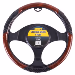 Car Steering Wheel Cover Grip Glove Black & Wood Look Effect Universal Fit