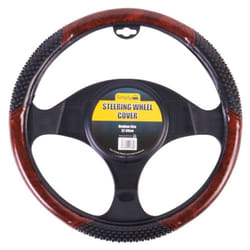 Car Steering Wheel Cover Grip Glove Black & Wood Look Effect Universal Fit