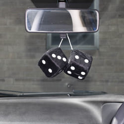 Car Black & White Soft Spotty Furry Fluffy Hanging Mirror Dice Set Of 2
